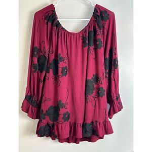 LIV Los Angeles wine/black floral top size XL